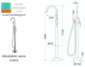 Kamalu - miscelatore vasca da pavimento con deviatore finitura nera | kam-arte nero