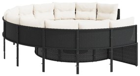 Divano da giardino con cuscini circolare nero in polyrattan