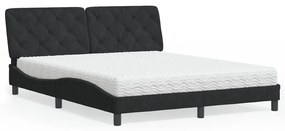 Letto Con Materasso Nero 160x200 Cm İn Velluto /