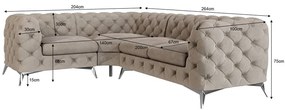 Divano angolare greige (con penisola a sinistra/a L) con rivestimento in velluto Chelsea – Ropez