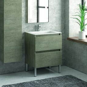 Composizione lavabo con mobile 60 cm, colonna e specchio TOD-60B - KAMALU