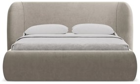 Letto matrimoniale imbottito tortora con contenitore con griglia 180x200 cm Hauke - Makamii