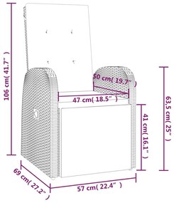 Sedie Reclinabili da Giardino con Cuscini 2pz Grigio Polyrattan