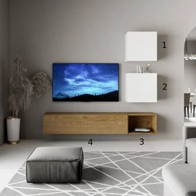 Parete per soggiorno A115 L.234 P.39,5 Bianco e Quercia