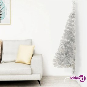vidaXL Albero di Natale a Metà con Supporto Argento 150 cm PET