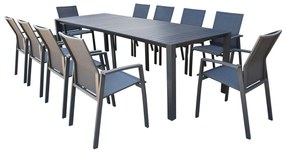ARIZONA - set tavolo in alluminio cm 85 x 51,50/104/156/208/260 x 74 h con 10 poltrone Lotus