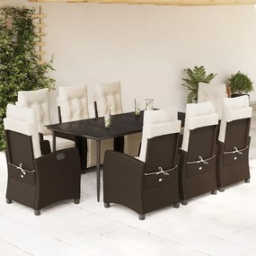 Set da pranzo da giardino 9pz con cuscini marrone in polyrattan