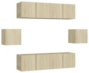 Set porta tv 6 pz rovere sonoma in truciolato