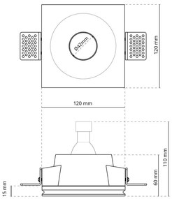 Portafaretto GU10 e MR16 in Gesso Pitturabile Quadrato Ø120x120 mm Materiale Gesso