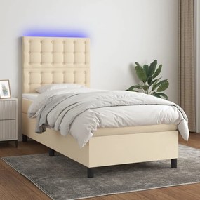 Letto A Molle Con Materasso E Led Crema 100x200cm İn Tessuto /