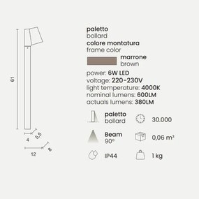 Paletto OWEN per esterni LED in alluminio Marrone e diffusore in vetro H61 cm