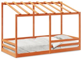 Letto Bambini Con Tetto Marrone Cera 90x200 Cm Massello Pino /