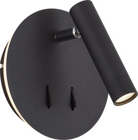 Lampada da parete moderna nera con LED integrato e USB-C - Croft
