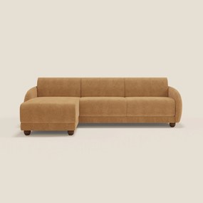 Giglio divano letto angolare con materasso alto 18 cm e penisola contenitore in morbido bouclé impermeabile T07 arancio