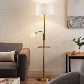 Lindby Lampada da terra Aovan, color bronzo, ripiano, porta USB