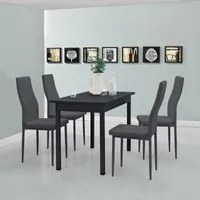 [en.casa] Tavolo da pranzo nero - 120x60cm - con 4 sedie imbottite grige in similpelle