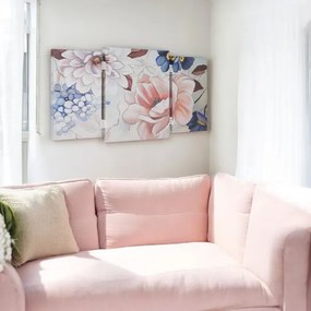 Quadro stampa su tela a TRIS 70x140 cm telaio in legno con disegno floreale Rosa