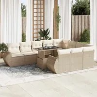 Set Divani da Giardino 11 pz con Cuscini Beige in Polyrattan 3326709