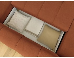 Divano angolare color mattone allungabile e con contenitore (penisola a destra/a U) Fuji – Bobochic Paris