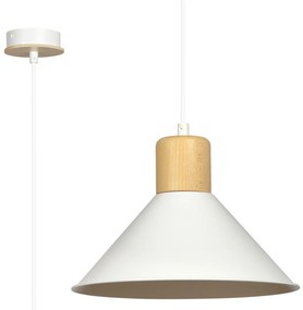 Sospensione Nordica 1 Luce Rowen In Acciaio Bianco E Legno