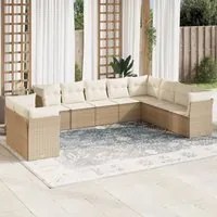 Set Divano da Giardino 10 pz con Cuscini Beige in Polyrattan 3249697