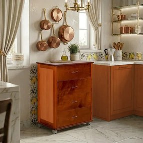 Cassettiera con ruote ICON 58X83h cm in Legno di Faggio a 4 Cassetti Ciliegio