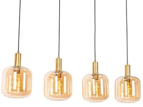 Lampada a sospensione smart nera con ottone e vetro ambrato 4 luci incl. 4 Wifi G95 - Zuzanna