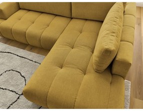 Divano angolare color senape allungabile e con contenitore (penisola a destra/a L) con rivestimento in ciniglia Fuji – Bobochic Paris