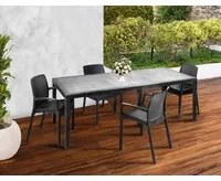 Set tavolo e sedie Dantonaz, Ripiano rettangolare allungabile da esterno con 4 sedie incluse, Tavolo e sedute da giardino effetto rattan, 100% Made in Italy, Antracite