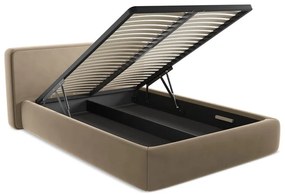 Letto matrimoniale imbottito marrone chiaro con contenitore con griglia 140x200 cm Kiana - Makamii