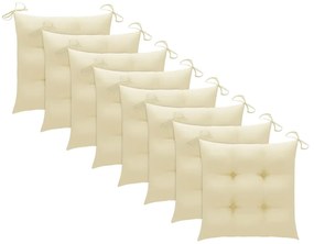Sedie Giardino con Cuscini Bianco Crema 8pz Legno Massello Teak
