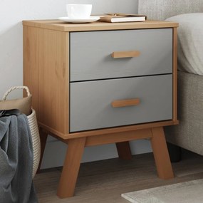 Comodino Olden Grigio E Marrone İn Legno Massello Di Pino /