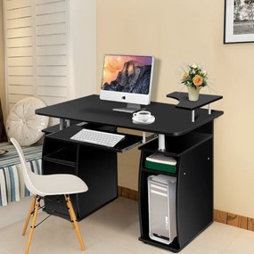 Costway Scrivania per computer da ufficio con cassetti Tavolo porta pc in legno con supporto per tastiera 120x55x85cm Nero