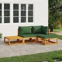 Set Salotto da Giardino 4 pz con Cuscini Verdi Legno Massellocod mxl 76303