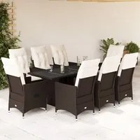 Set da Pranzo da Giardino 9pz con Cuscini Marrone in Polyrattan 3276778