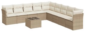 Set divano da giardino 10 pz con cuscini beige in polyrattan