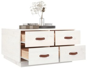 Tavolino da salotto bianco 80x80x45 cm legno massello di pino