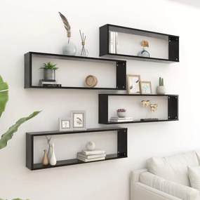 Mensole Parete A Cubo 4 Pz Nere 100x15x30 Cm Legno Multistrato /