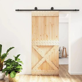 Porta Scorrevole Con Set Hardware 90x210 Cm Legno Massello Pino /