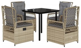 Set da pranzo da giardino 5 pz con cuscini beige in polyrattan
