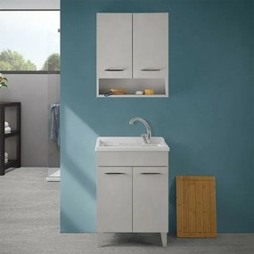 Mobile lavatoio 60x50 cm grigio calce vasca in resina e kit di scarico Moon