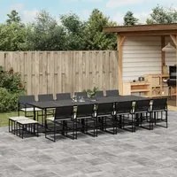 Set da Pranzo da Giardino 17 pz con Cuscini Nero in Polyrattan 3295072