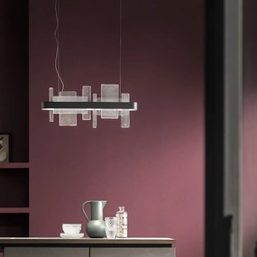 Lampadario Contemporaneo Ribbon Metallo Nero E Vetro In Piastra Led 7+15W