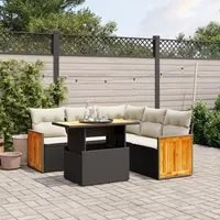 Set Divano da Giardino 6 pz con Cuscini Nero in Polyrattan 3273954