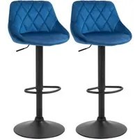 Set 2 Sgabelli da Bar 51,5x48x83-104 cm in Tessuto Effetto Velluto Blu