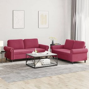 Set Di Divani 2 Pz Con Cuscini Rosso Vino İn Velluto /