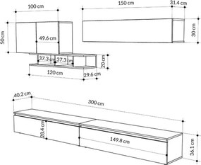 Parete Attrezzata Salotto 300 Cm Con Pensili E Vani Noce Moka E Antracite Monica