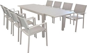 DEXTER - set tavolo in alluminio cm 160/240 x 90 x 75 h con 8 poltrone Venus