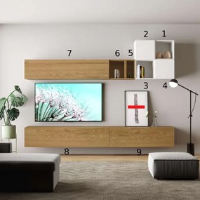 Parete da soggiorno Isoka A36 L.308 P.39,5 Quercia e Bianco