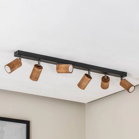 Luminex Plafoniera Nise, a 6 luci, allungata, acciaio nero, legno